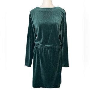 Vintage Green Velvet Mini Dress Long Sleeve Size M